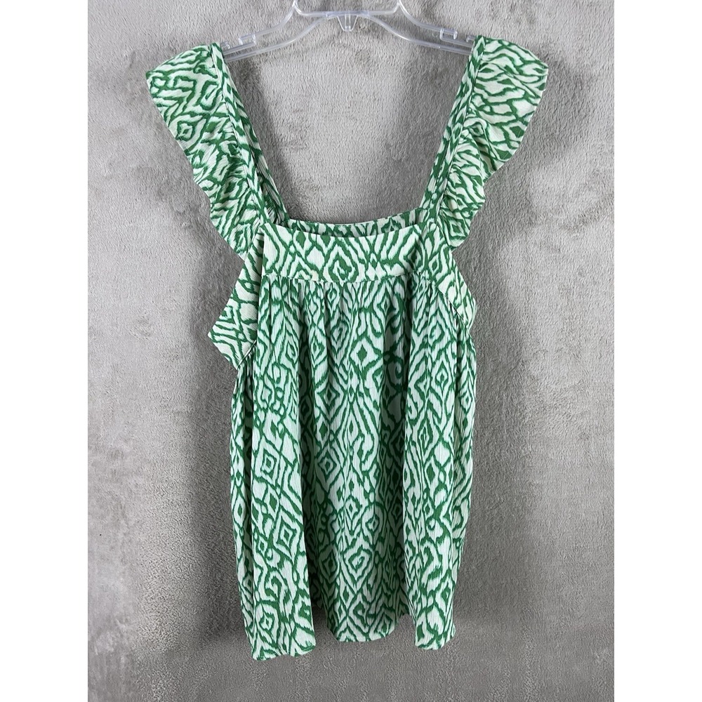 ICHI Green Flowy Babydoll Tee Tank Ruffle Frills Straps Size XL